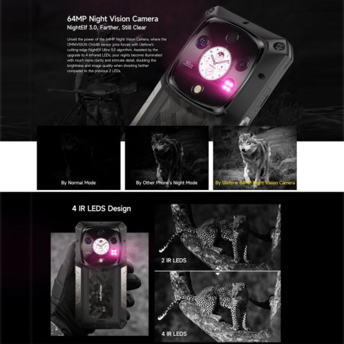  Téléphone robuste Ulefone Armor 28 Pro, 16 Go + 512 Go, vision nocturne, 10 600 mAh, écrans 6,67 pouces + 1,04 pouce, Android 15, MediaTek Dimensity 7300 Octa Core, réseau : 5G, NFC (noir) SU891B1607-025